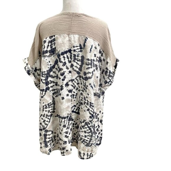 Lungo L’arno 100% Linen Abstract Animal Print Short Sleeve Top Blouse size XL - Picture 6 of 8